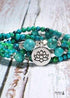 Boho Bracelet, Layers Blue Turquoise Mala Red Mantra Lotus